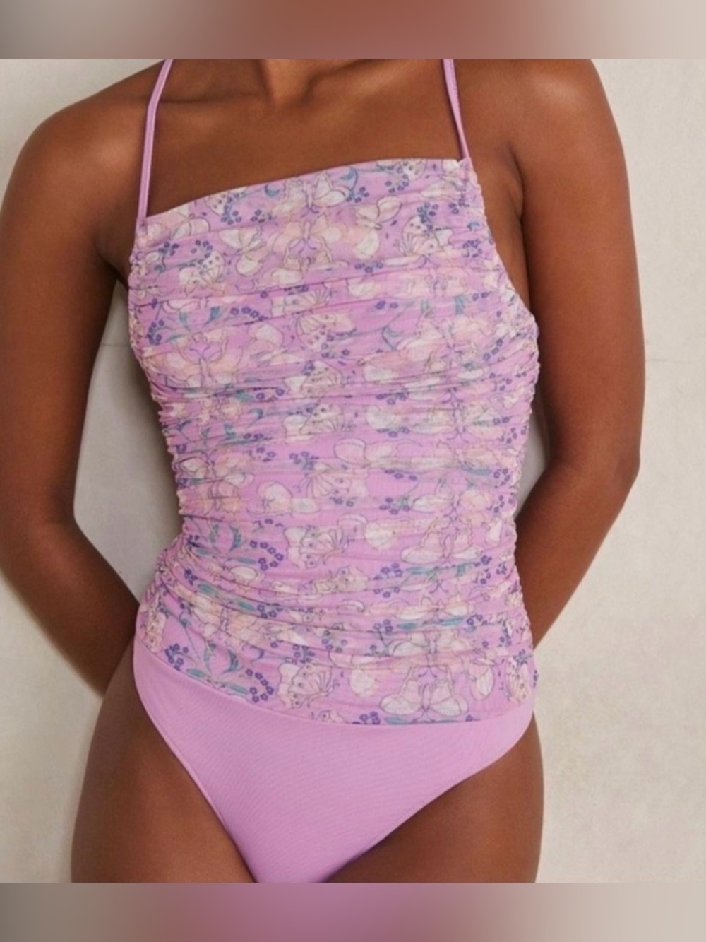 Free People Milkshake Mesh lace up butterfly bodysuit, small
